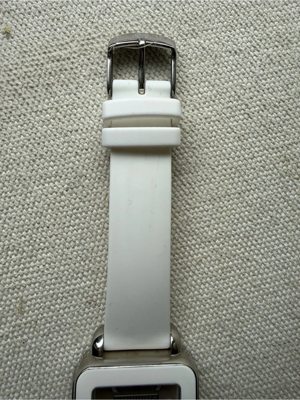 MICHELE White Square Dial Silicone Strap Women's Watch